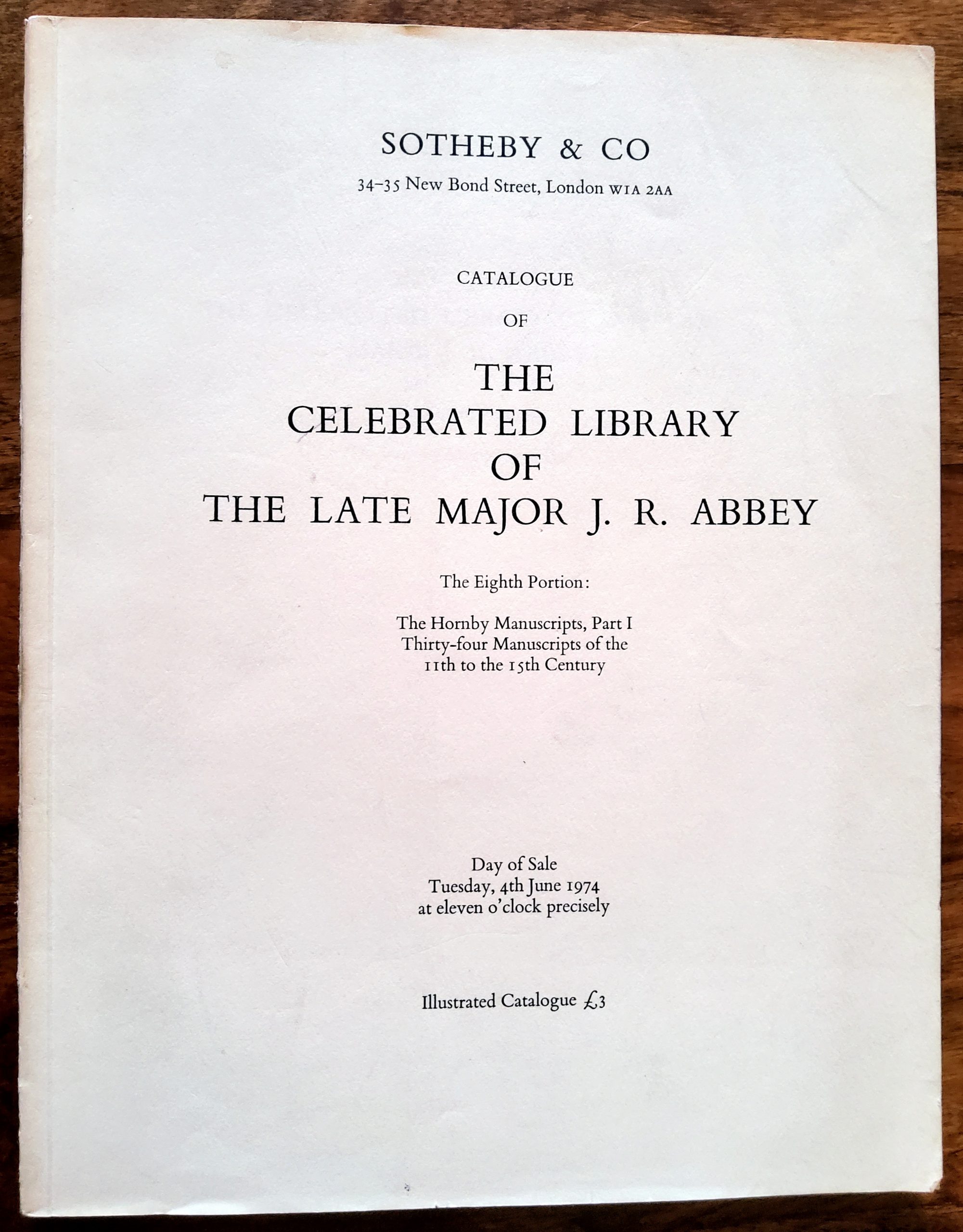 Sotheby’s Catalogue of the Celebrated Library: The Property of the Late Major J. R. Abbey.  The Eight Portion Part I.