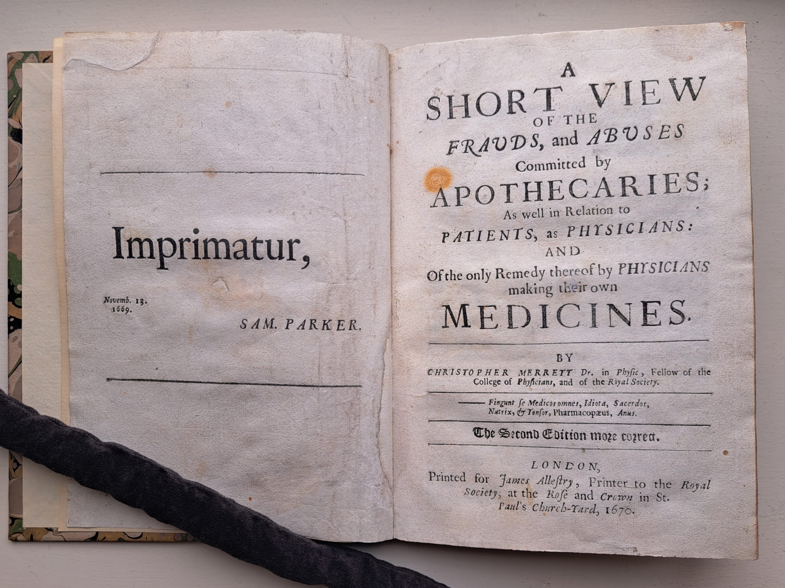 MERRETT, Short View of the Frauds, and Abuses committed by Apothecaries