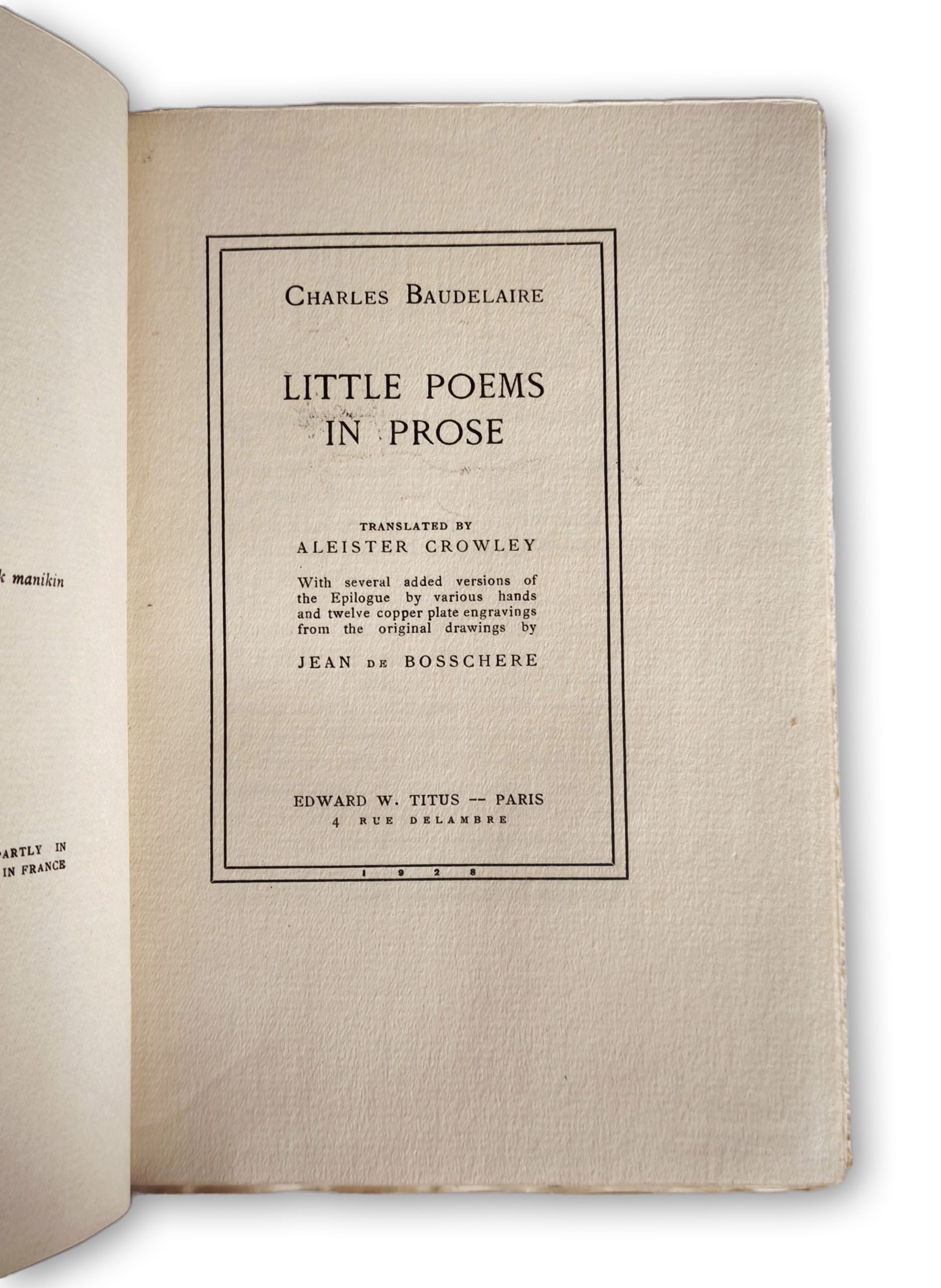 BAUDELAIRE, Charles; CROWLEY, Aleister (tr.). Little Poems in Prose.
